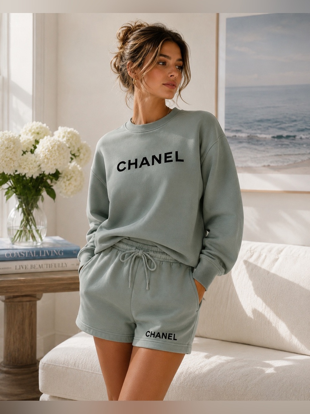 Mint Green Logo Sweatshirt and Shorts Set